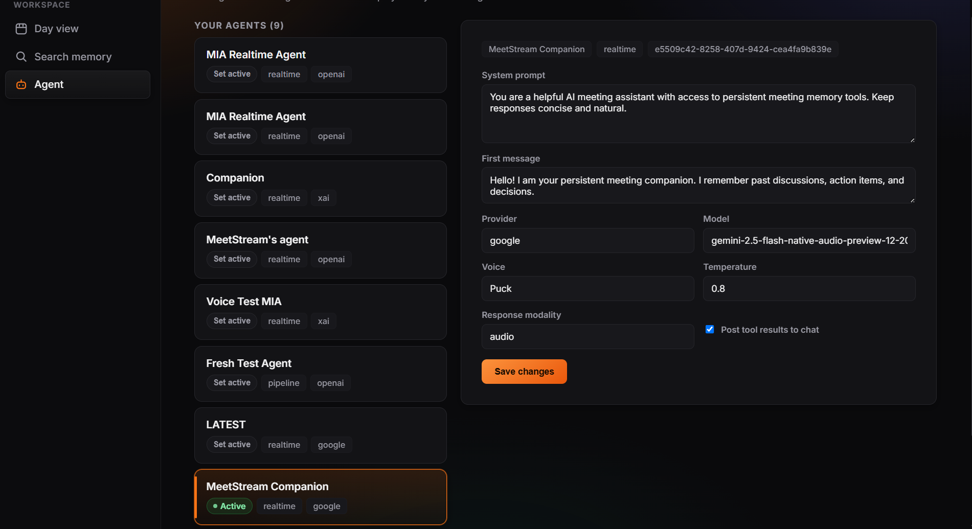 MeetStream Companion agent configuration
